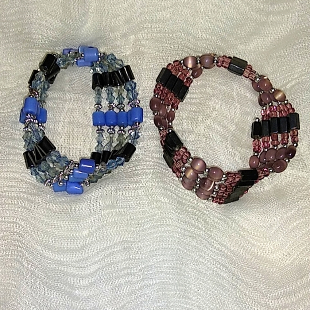 💜💙 Magnetic Bead & Hematite Bracelet Set
